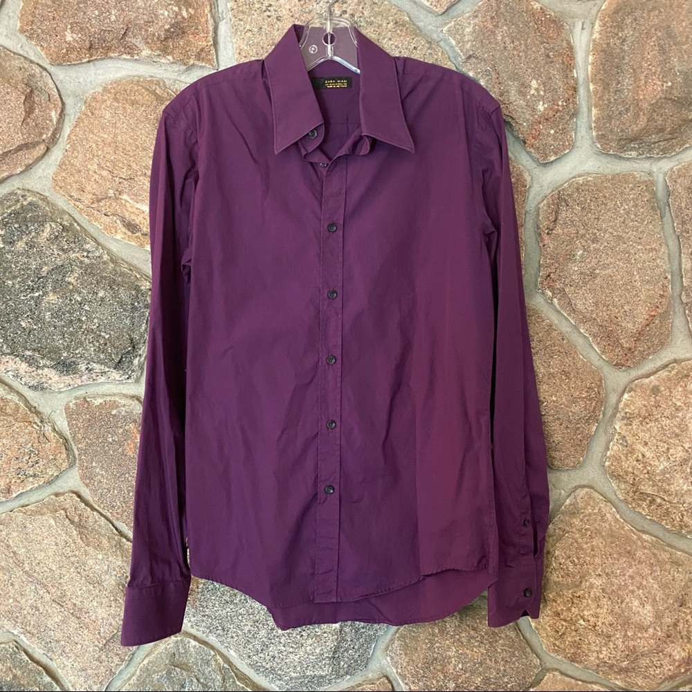 Deep purple Zara Man 100% cotton dress shirt